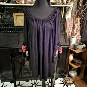 Embroidered Black Shirt with Floral Sleeves Cure 2XL
